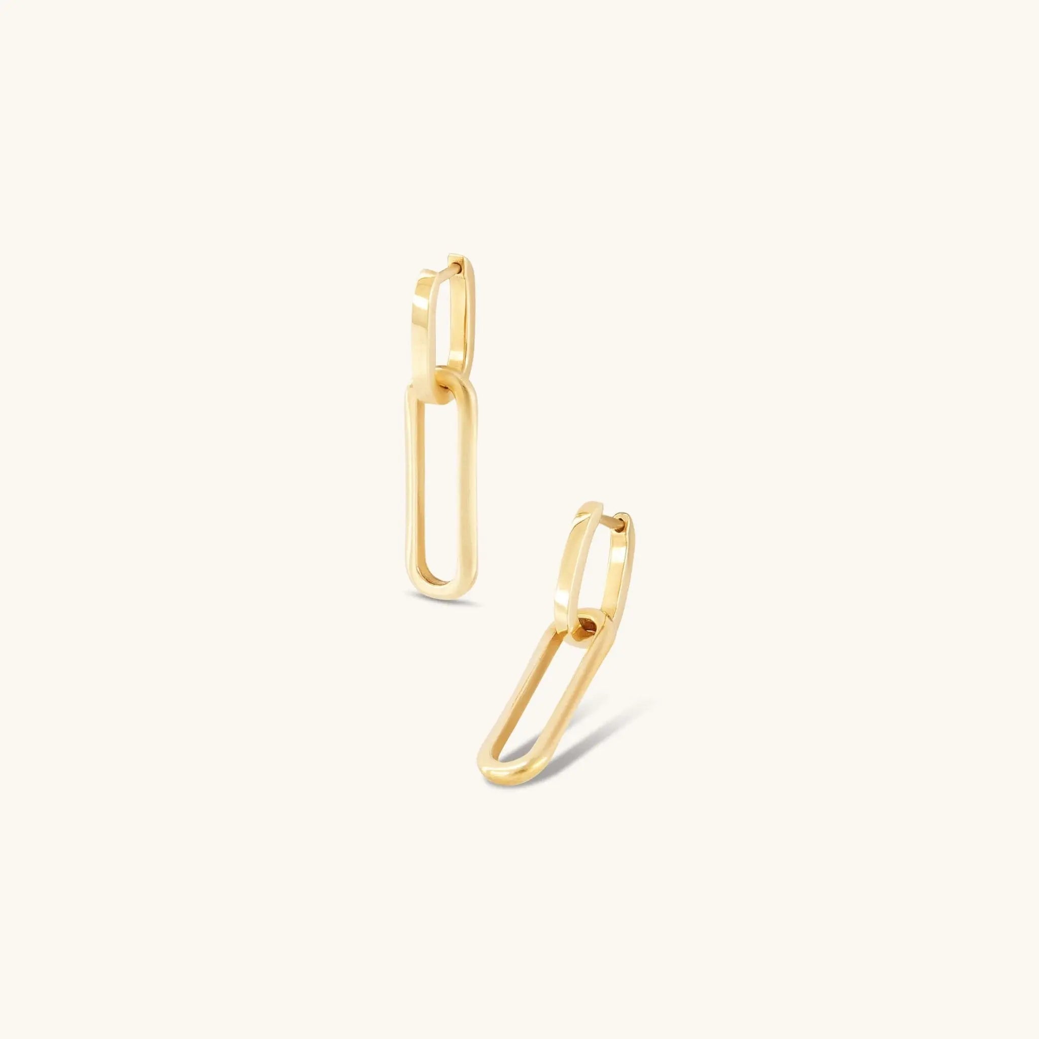 Paperclip drop earrings in solid 9ct gold, elongated link design | Glasaje Melbourne