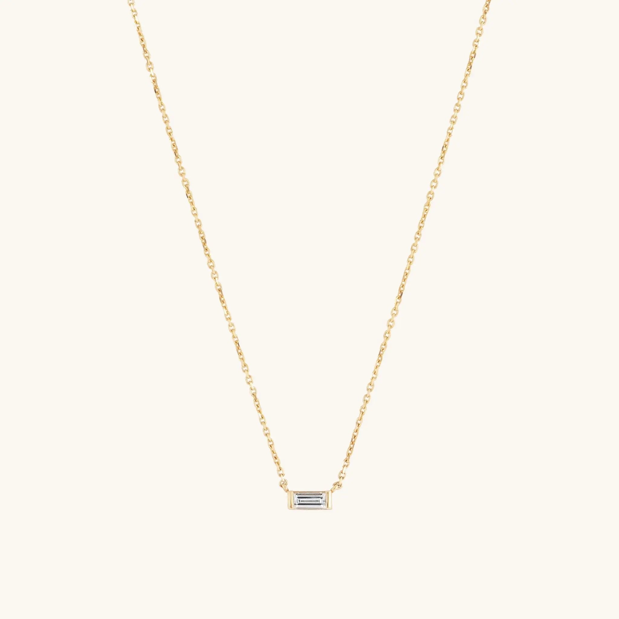 Siglo Necklace in solid 9ct gold with lab-grown baguette diamond, made in Melbourne | Glasaje