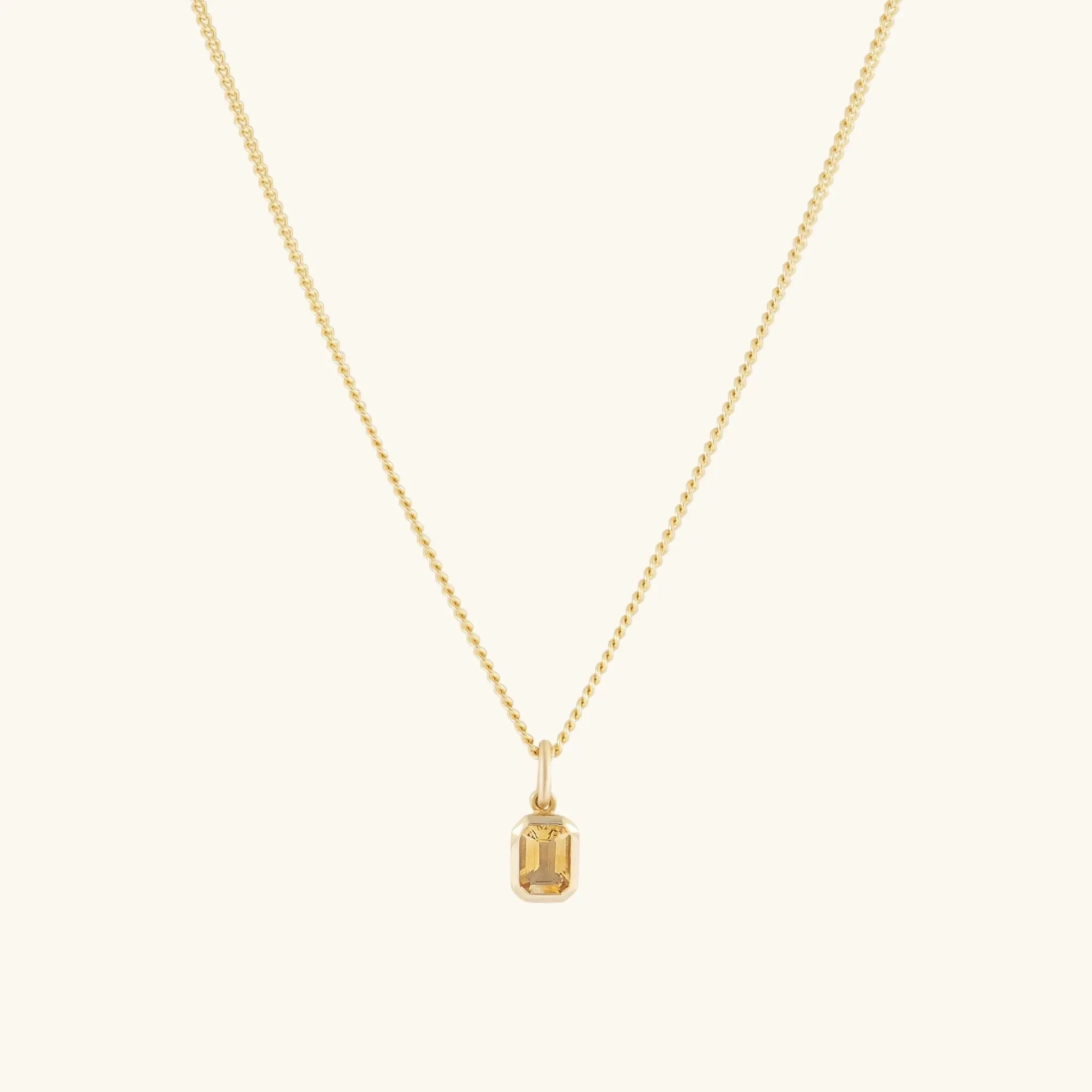 Tawny Necklace with emerald-cut citrine in solid 9ct gold, made in Melbourne | Glasaje