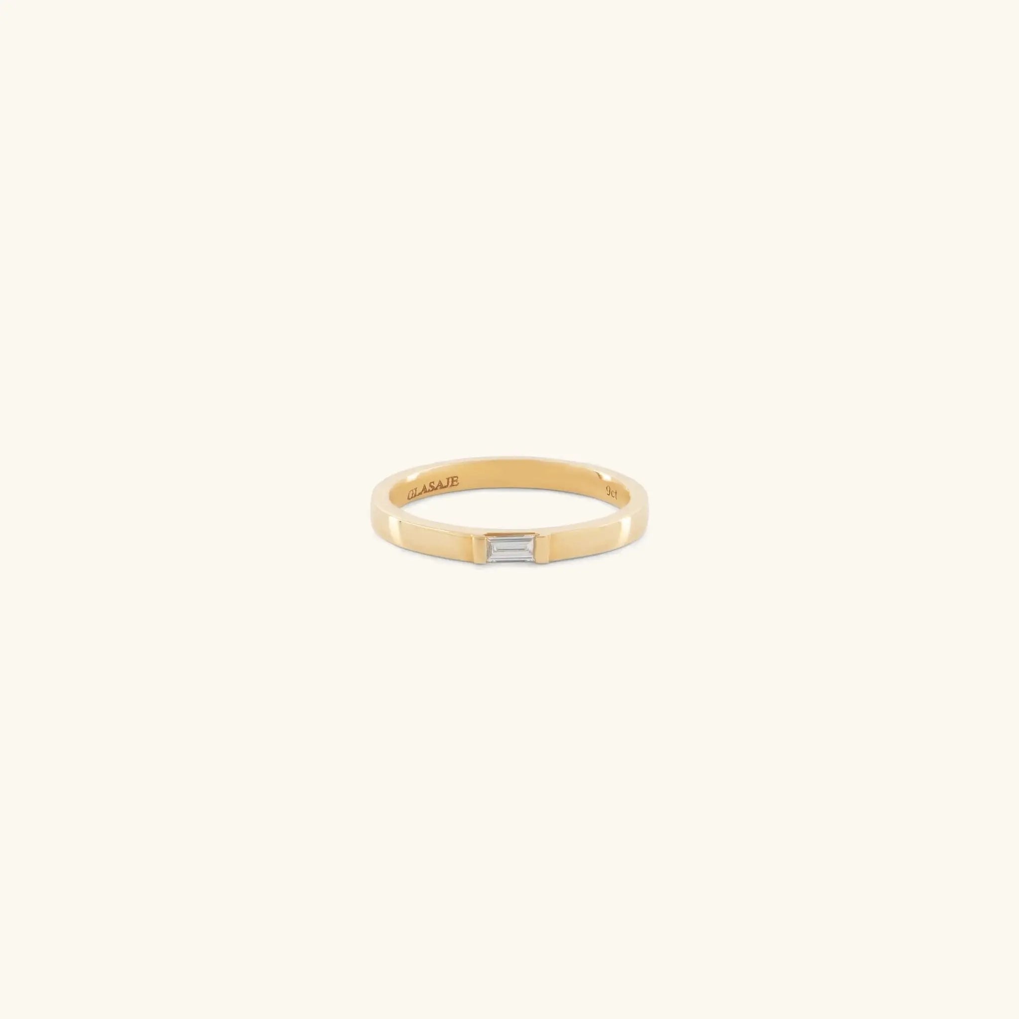 Siglo Ring in solid 9ct gold with rectangular baguette diamond setting | Glasaje Melbourne