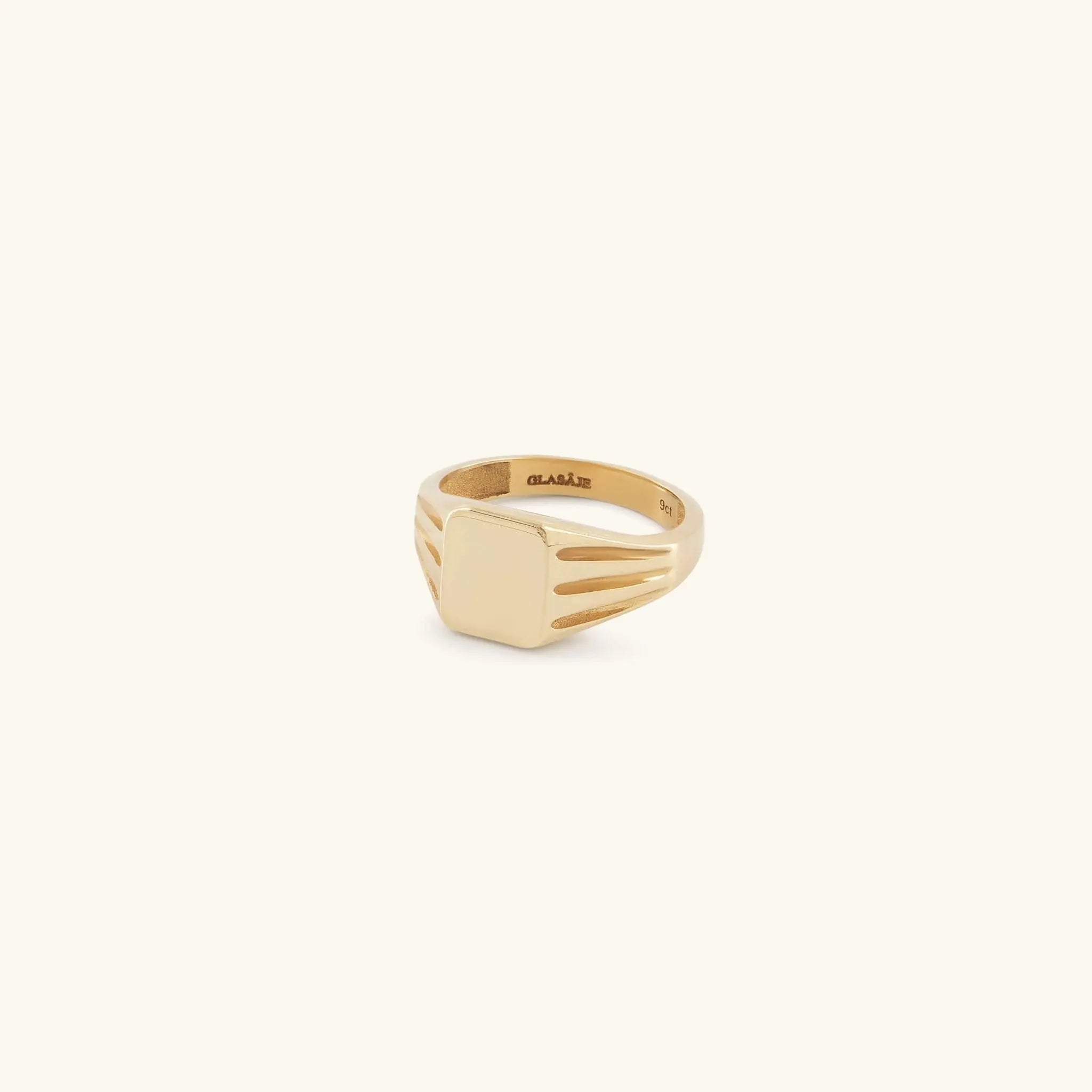 Signet Ring in solid 9ct gold with flat rectangular face, made to order Melbourne | Glasaje